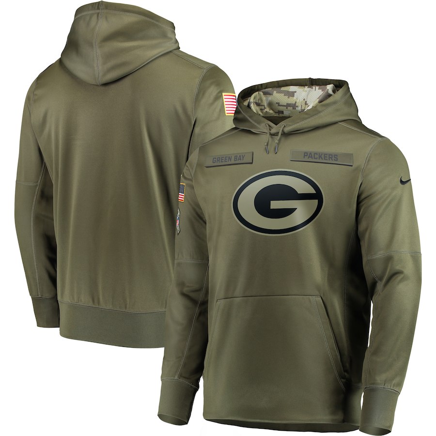 Men Green Bay Packers Nike Olive Salute To Service KO Performance Hoodie Green->green bay packers->NFL Jersey